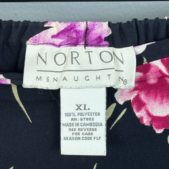 Vtg 90s Maxi Skirt XL Black Floral Straight Line Slit Cottage Granny Teacher Y2K - Picture 9 of 10